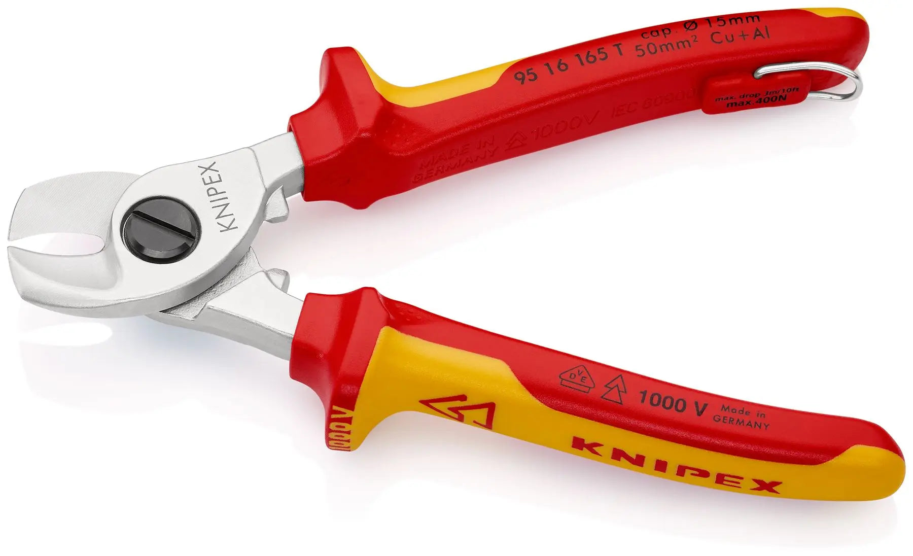 Knipex Cable Shears 165mm VDE Insulated 1000V with Tether Point 95 16 165 T