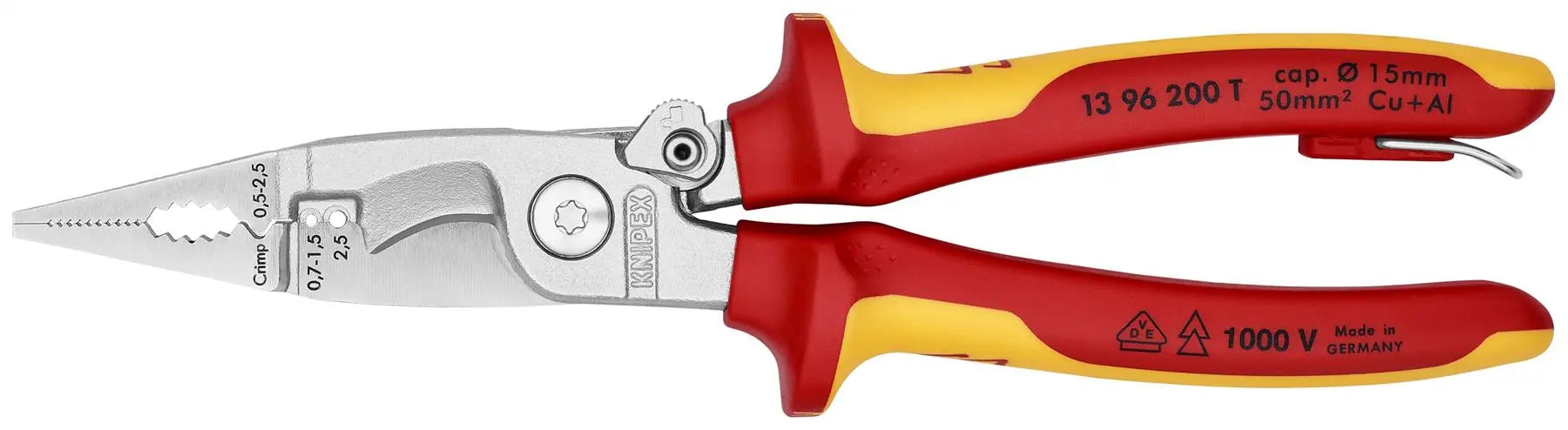 Knipex Electrical Installation Pliers 200mm VDE Insulated 1000V with Tether Point 13 96 200 T