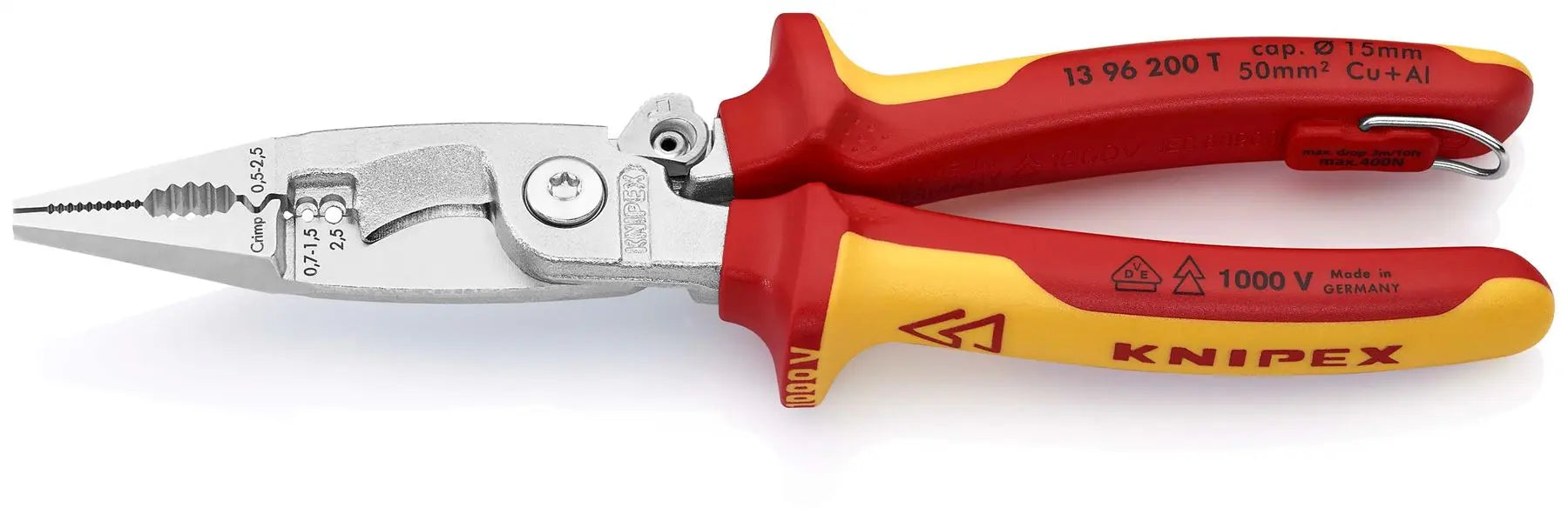Knipex Electrical Installation Pliers 200mm VDE Insulated 1000V with Tether Point 13 96 200 T
