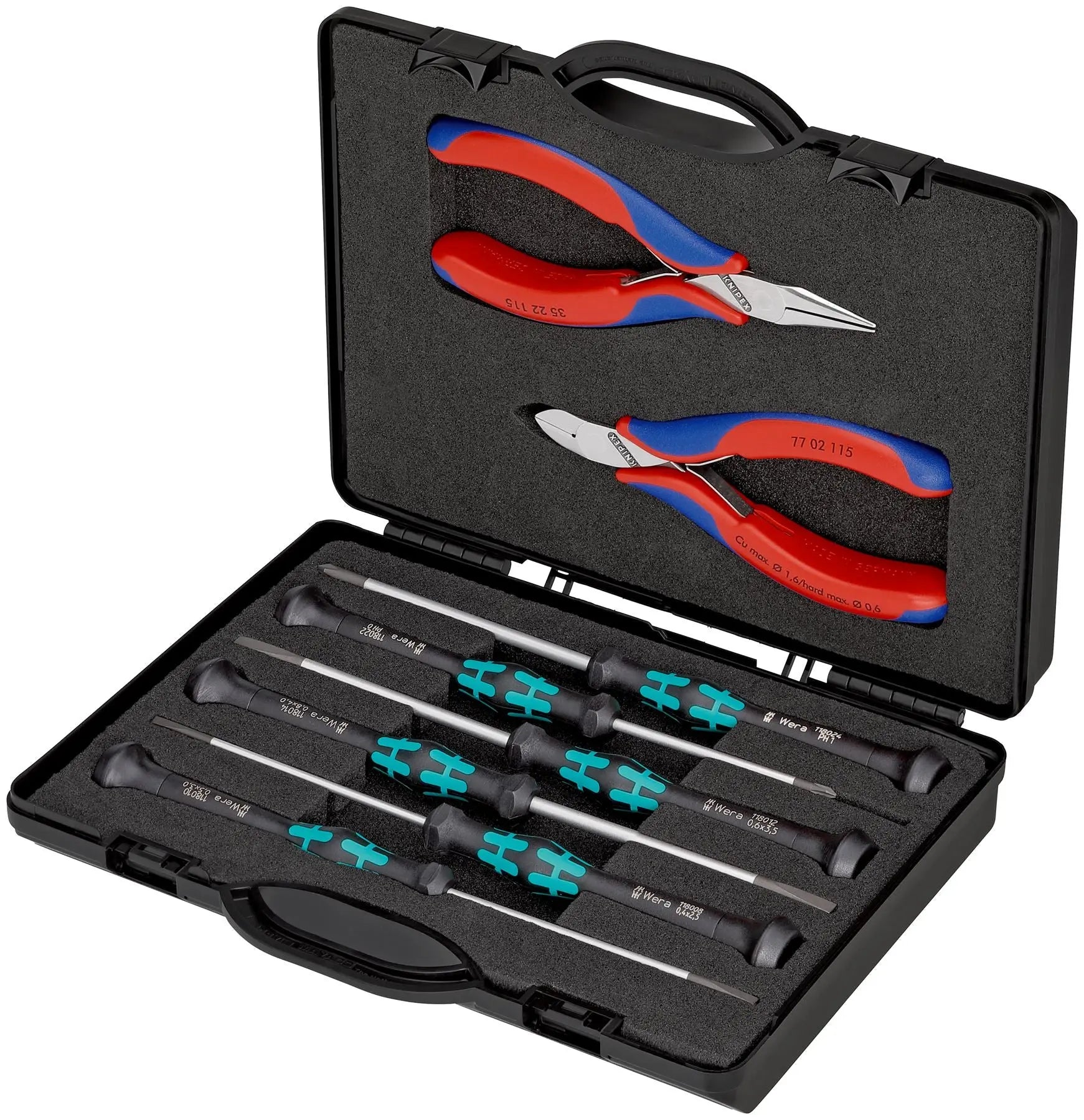 Knipex Electronics Pliers and Wera Precision Screwdriver Set in Case 8 Pieces 00 20 18 White Rose Tools