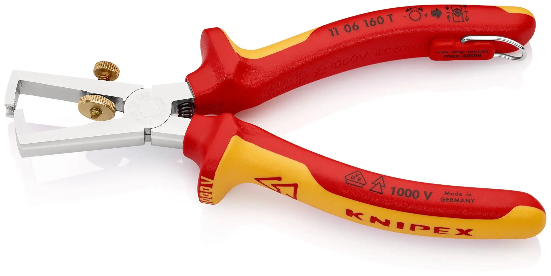 Knipex Insulation Stripper with Opening Spring 160mm VDE Insulated 1000V with Tether Point 11 06 160 T