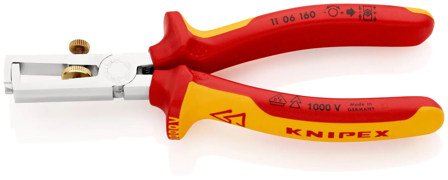 Knipex Insulation Wire Stripper with Opening Spring 160mm VDE Insulated 1000V 11 06 160 White Rose Tools