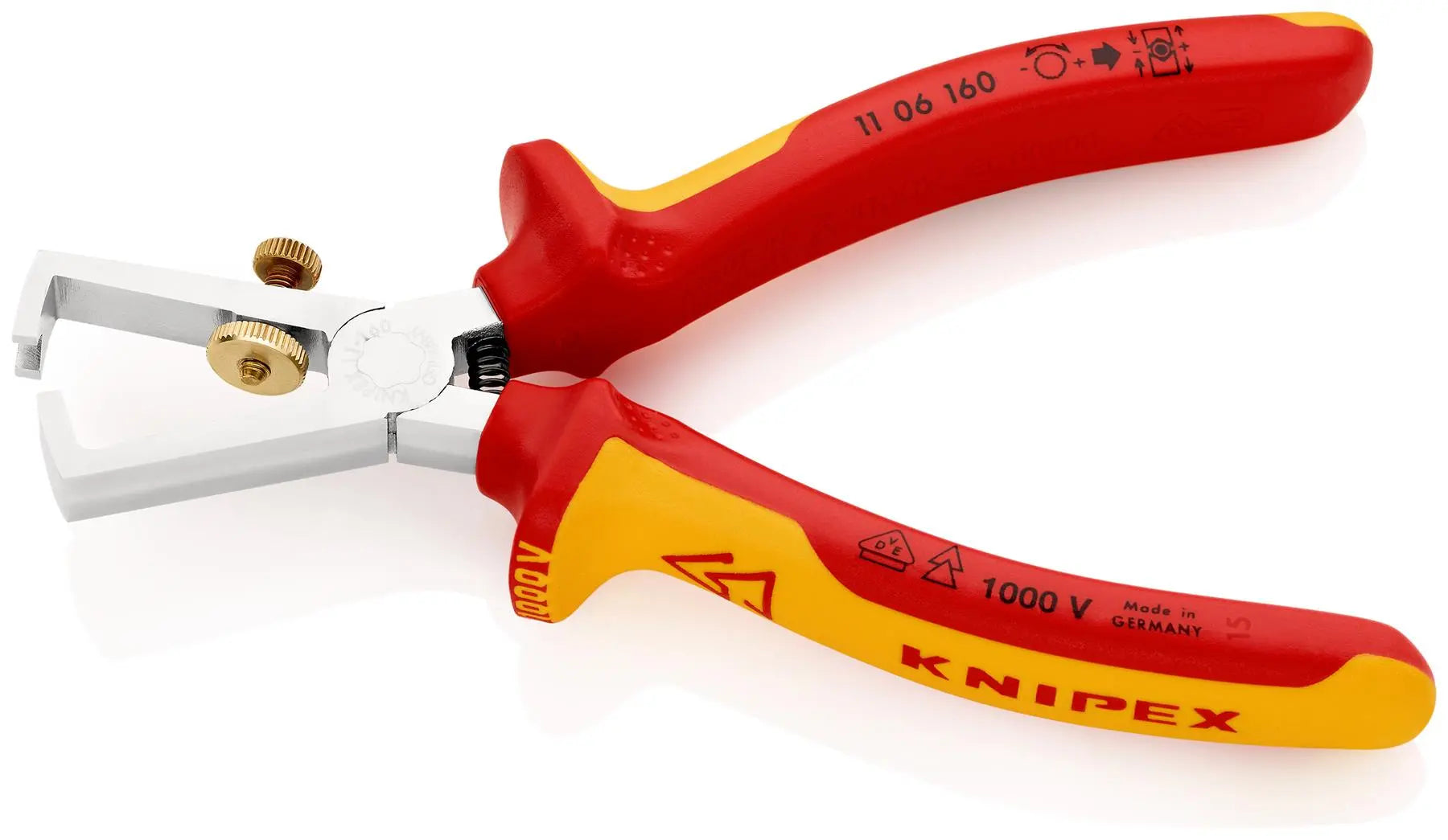 Knipex Insulation Wire Stripper with Opening Spring 160mm VDE Insulated 1000V 11 06 160  White Rose Tools