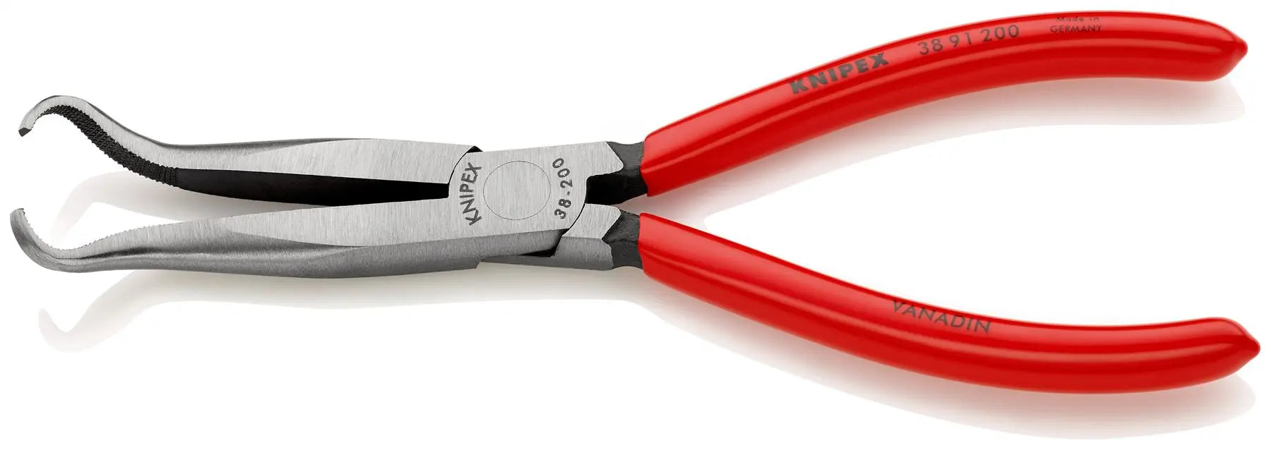 Knipex Mechanics Pliers 200mm 45 Degree Angled Half Round Long Jaws 38 91 200 White Rose Tools