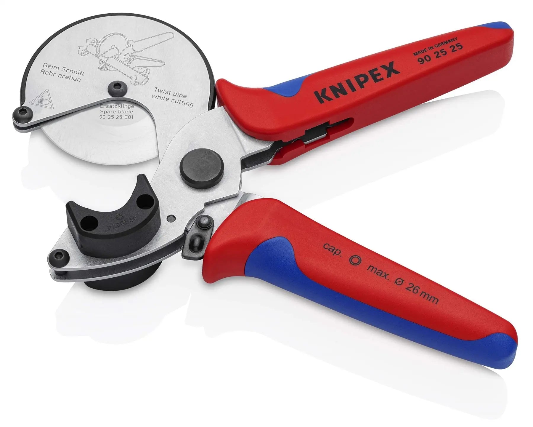 Knipex Pipe Cutter for Composite and Plastic Pipes 26mm Capactiy Multi Component Grips 90 25 25 White Rose Tools