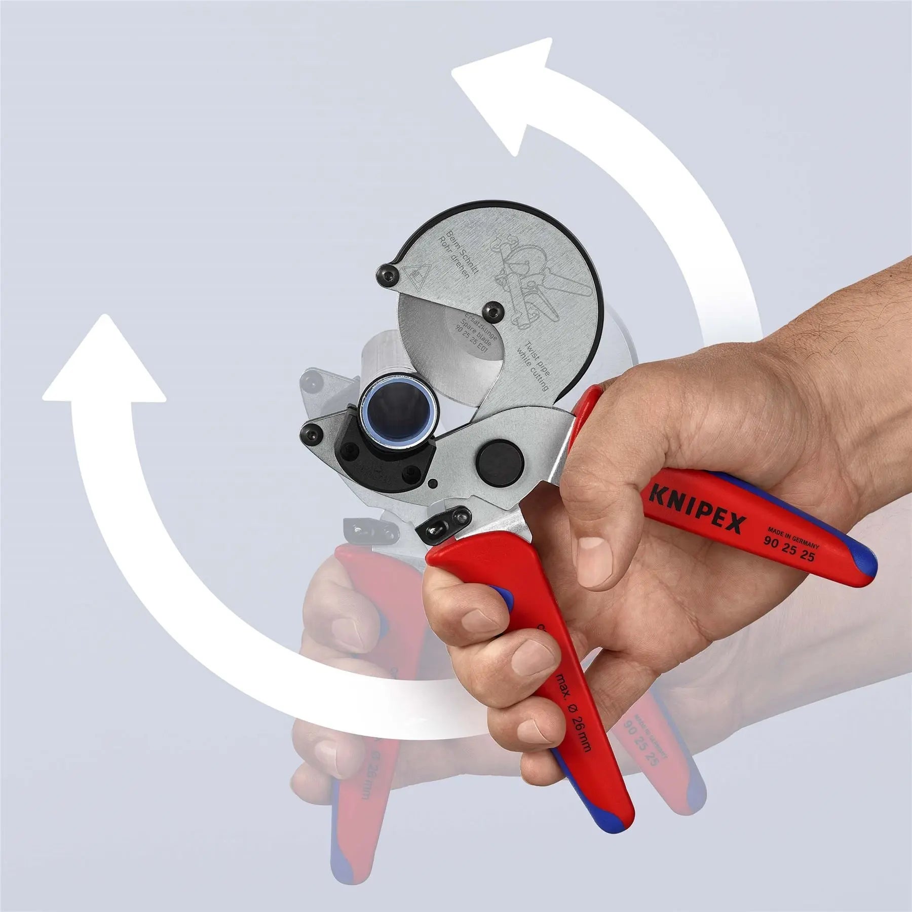 Knipex Pipe Cutter for Composite and Plastic Pipes 26mm Capactiy Multi Component Grips 90 25 25 White Rose Tools