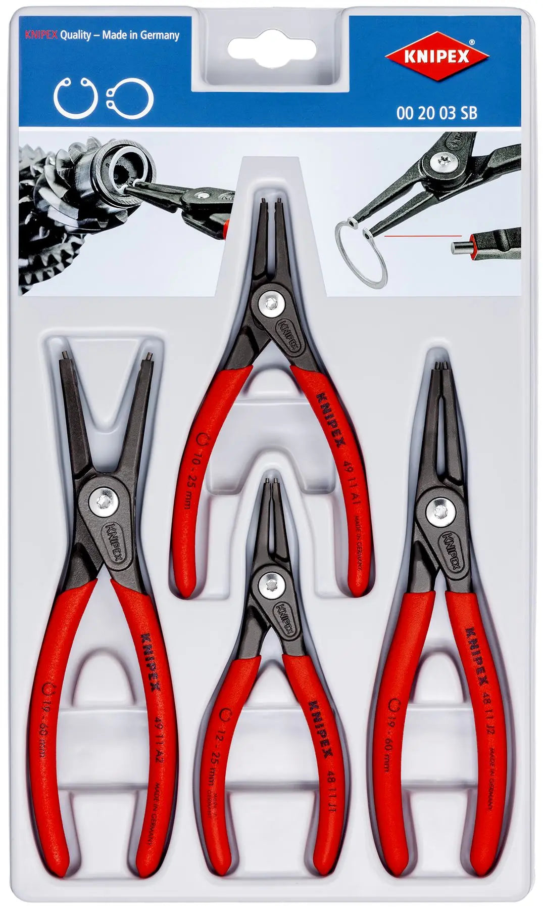 Knipex Precision Circlip Plier Set 4 Piece for Internal and External Circlips 00 20 03 SB