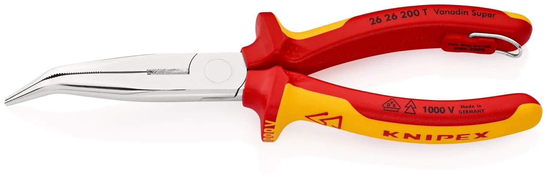 Knipex Snipe Nose Side Cutting Pliers 40° Bend 200mm VDE Insulated 1000V with Tether Point 26 26 200 T