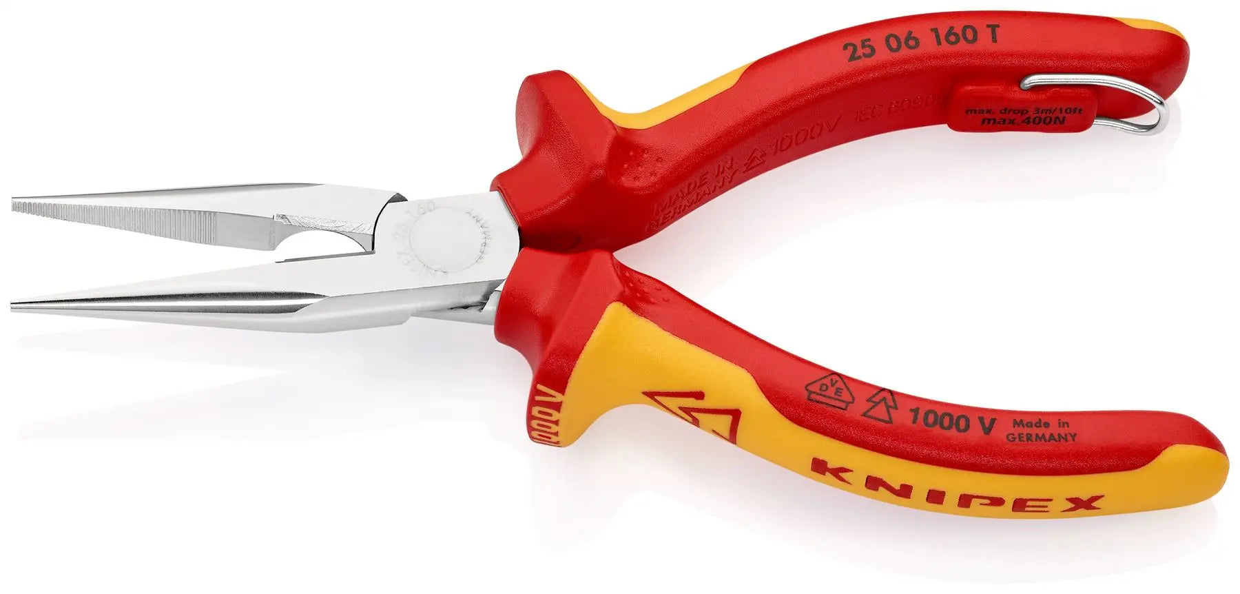 Knipex Snipe Nose Side Cutting Pliers Radio Plier 160mm VDE Insulated 1000V with Tether Point 25 06 160 T