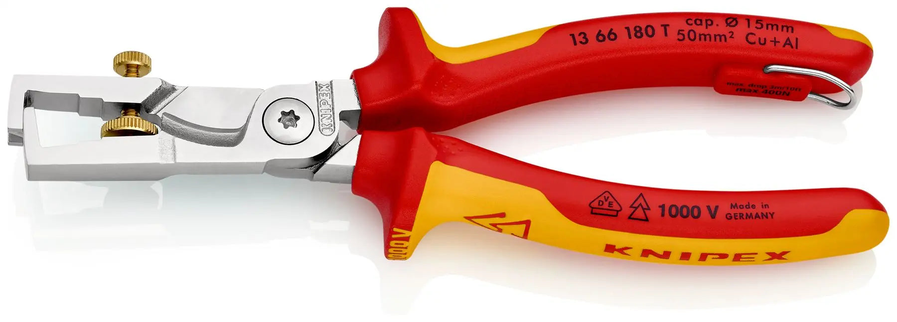 Knipex StriX Insulation Strippers with Cable Shears 180mm VDE Tested 1000V with Tether Point 13 66 180 T