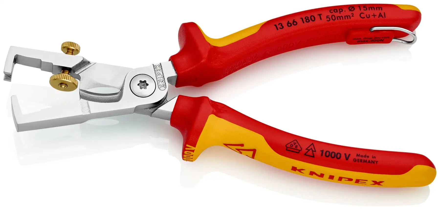 Knipex StriX Insulation Strippers with Cable Shears 180mm VDE Tested 1000V with Tether Point 13 66 180 T
