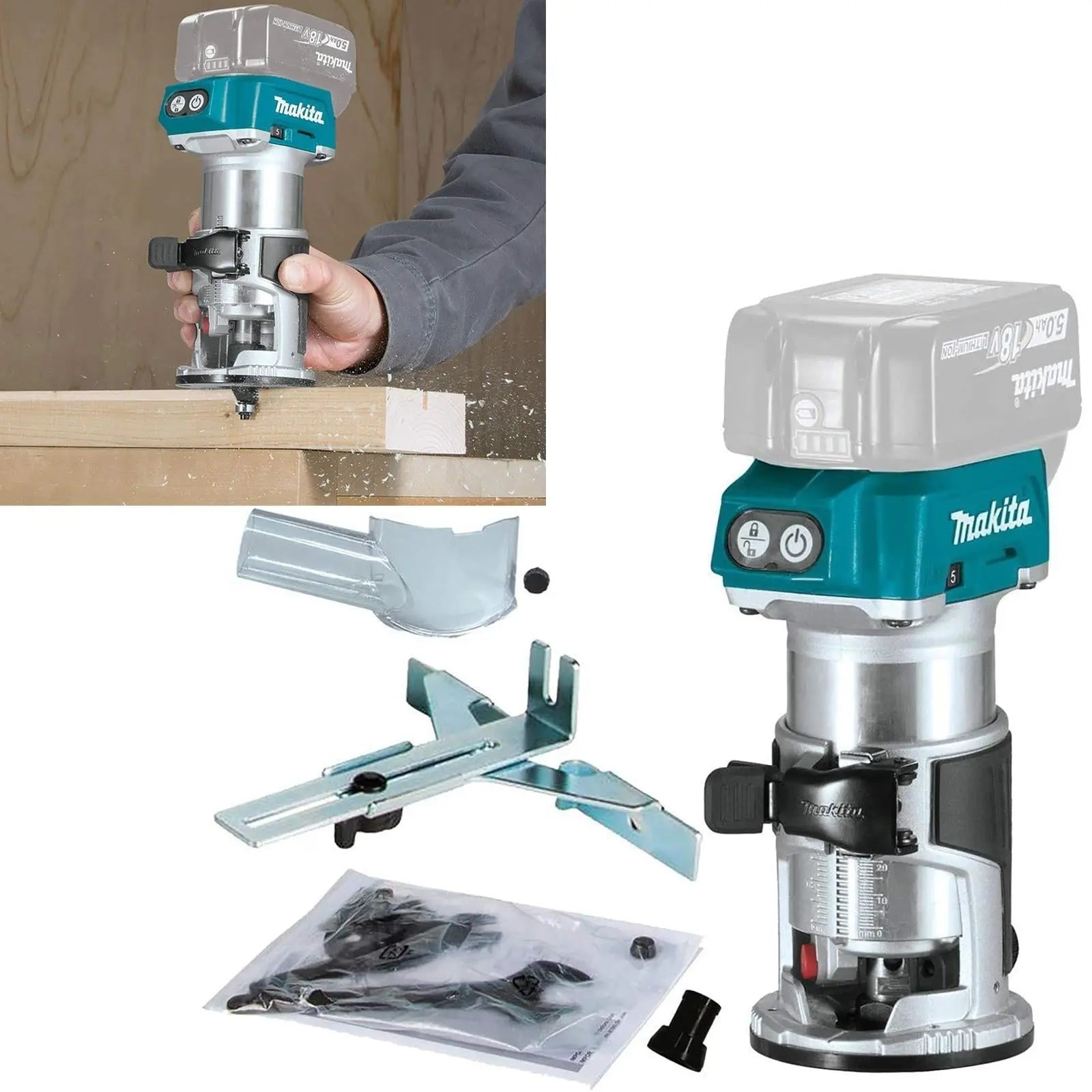 Makita 18V LXT Cordless Power Tool Kit DRT50Z Router DKP180Z Planer DHP485Z Combi Drill DLX3116TJ White Rose Tools