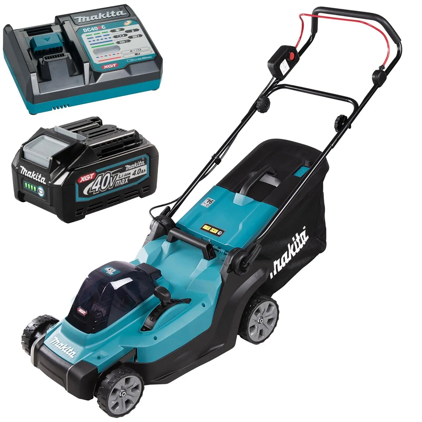 Makita 43cm Lawn Mower Kit 40V Max XGT Li-ion Cordless Garden Grass Outdoor 4Ah Battery and Charger LM004GM103  White Rose Tools