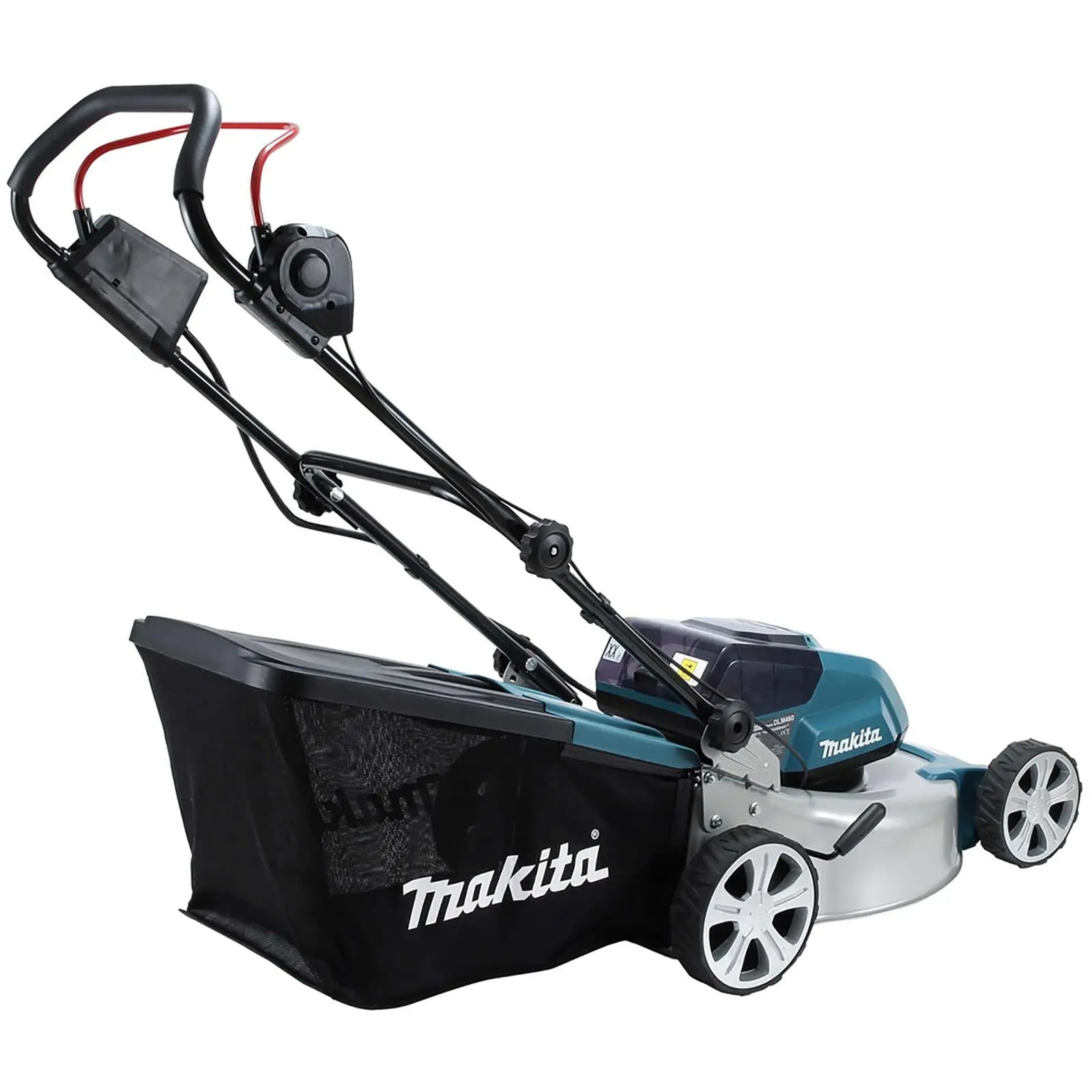 Makita 46cm Lawn Mower Kit Twin 18V LXT Li-ion Cordless Garden Grass Outdoor 2 x 6Ah Battery and Dual Rapid Charger DLM460PG2  White Rose Tools