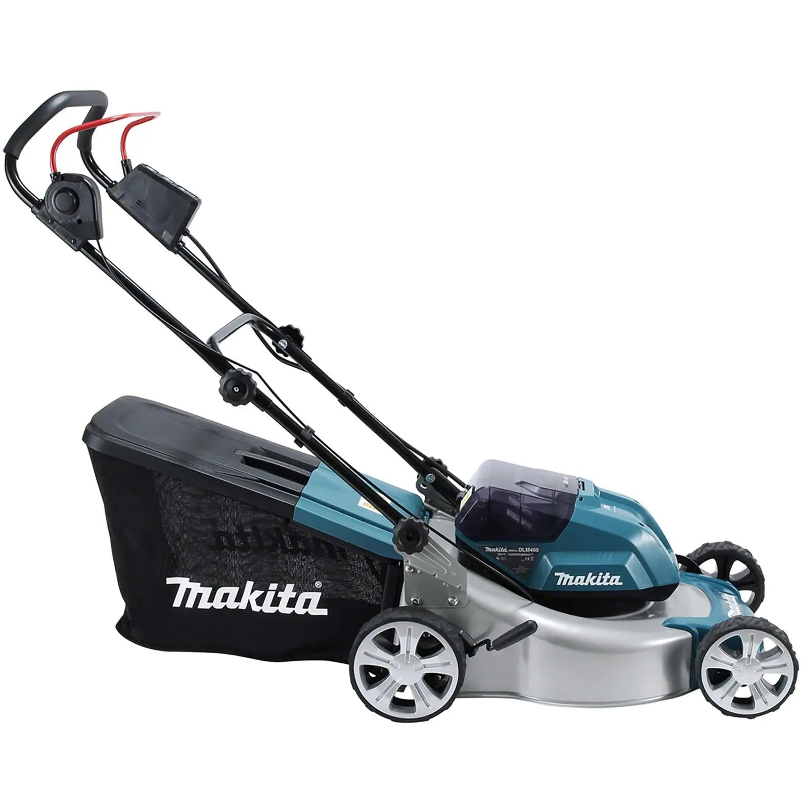 Makita 46cm Lawn Mower Kit Twin 18V LXT Li-ion Cordless Garden Grass Outdoor 2 x 6Ah Battery and Dual Rapid Charger DLM460PG2  White Rose Tools