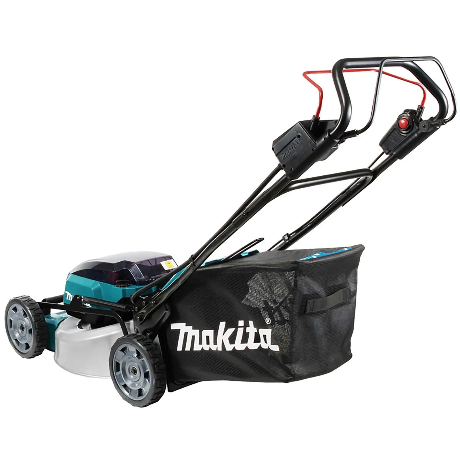 Makita 46cm Lawn Mower Kit Twin 18V LXT Li-ion Cordless Garden Grass Outdoor 2 x 6Ah Battery and Dual Rapid Charger DLM462PG2  White Rose Tools