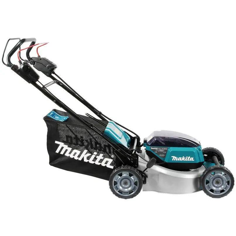 Makita 46cm Lawn Mower Kit Twin 18V LXT Li-ion Cordless Garden Grass Outdoor 2 x 6Ah Battery and Dual Rapid Charger DLM462PG2  White Rose Tools