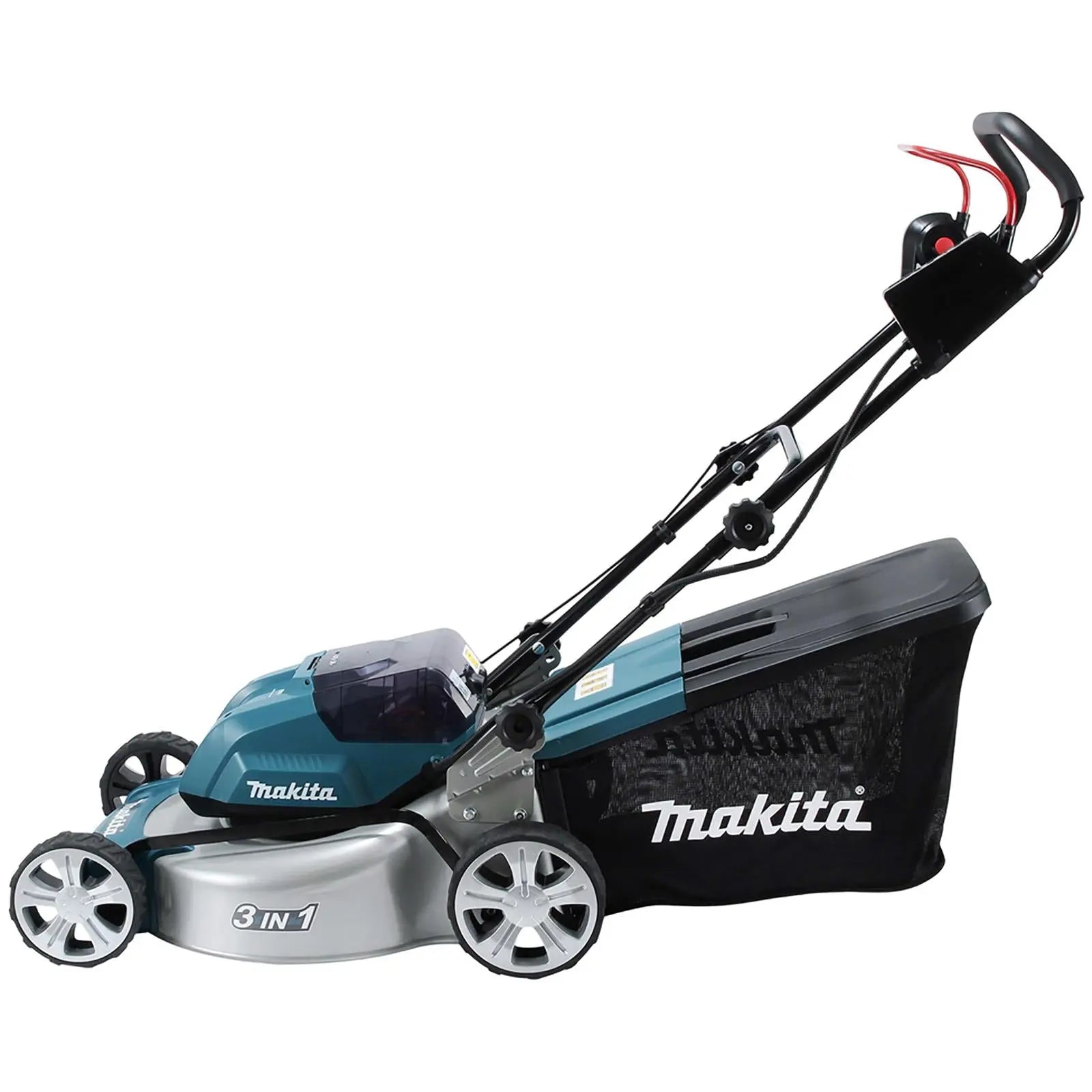 Makita 46cm Lawn Mower Kit Twin 18V LXT Li-ion Cordless Garden Grass Outdoor 4 x 5Ah Battery and Dual Rapid Charger DLM460PT4  White Rose Tools