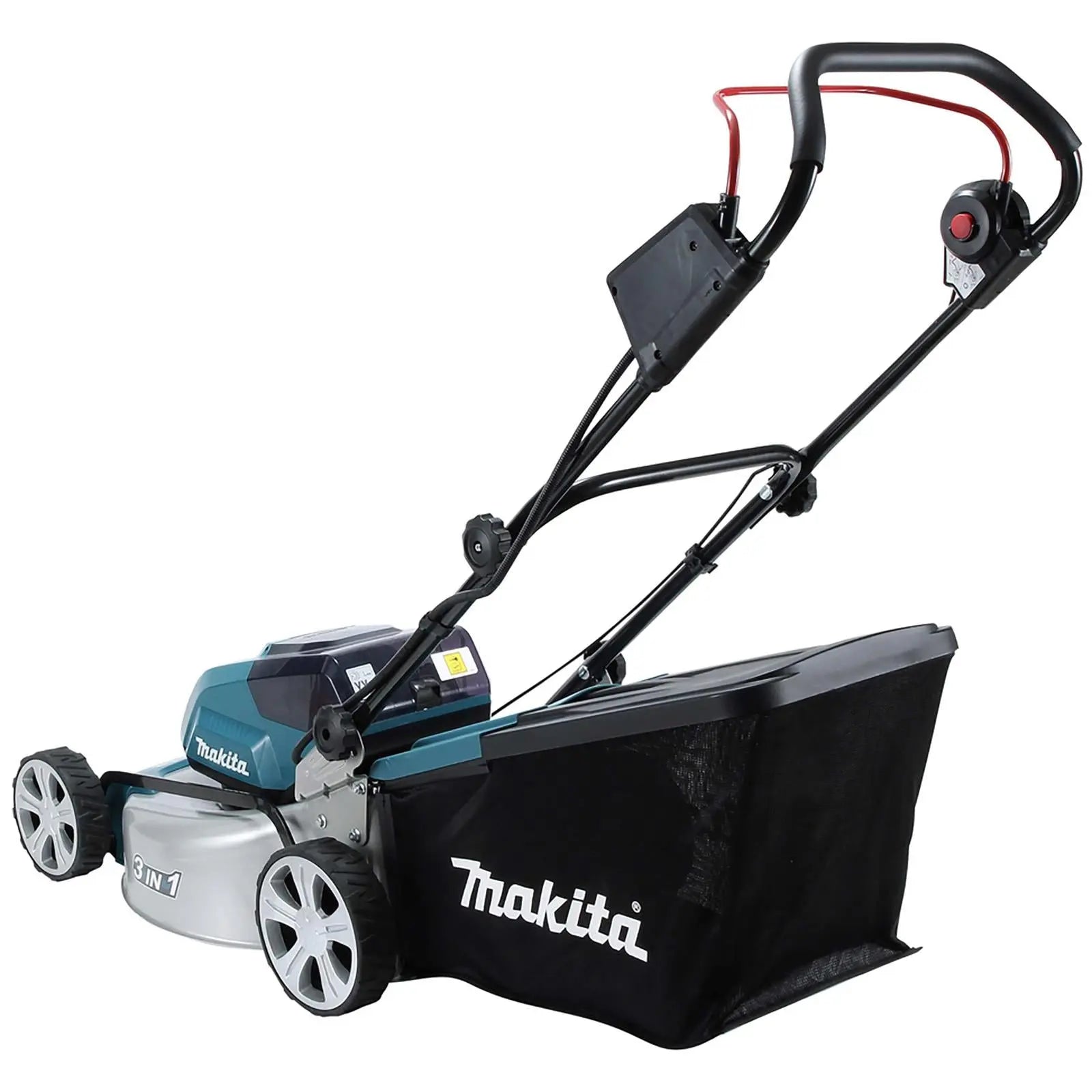 Makita 46cm Lawn Mower Kit Twin 18V LXT Li-ion Cordless Garden Grass Outdoor 4 x 5Ah Battery and Dual Rapid Charger DLM460PT4  White Rose Tools