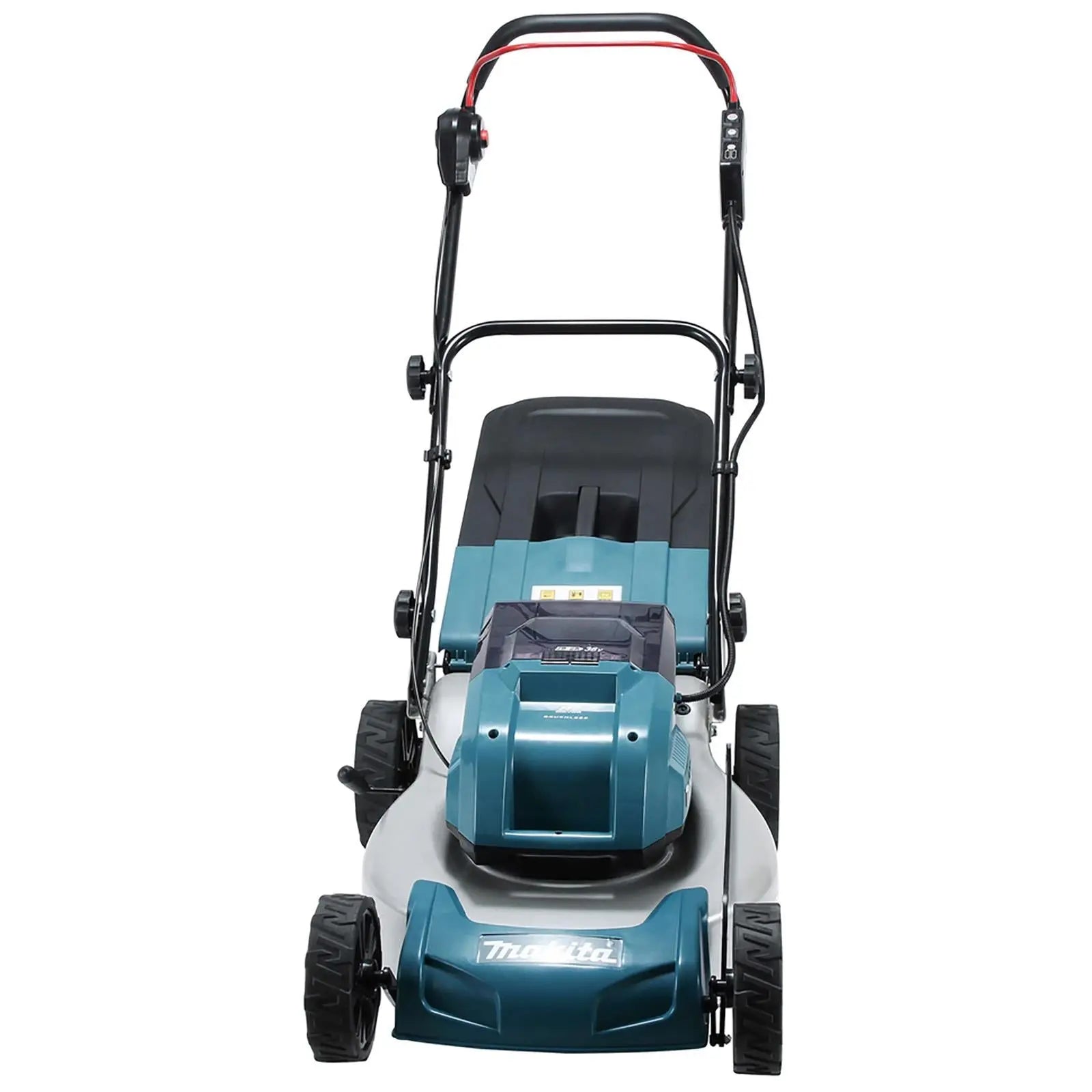 Makita 46cm Lawn Mower Kit Twin 18V LXT Li-ion Cordless Garden Grass Outdoor 4 x 5Ah Battery and Dual Rapid Charger DLM460PT4  White Rose Tools