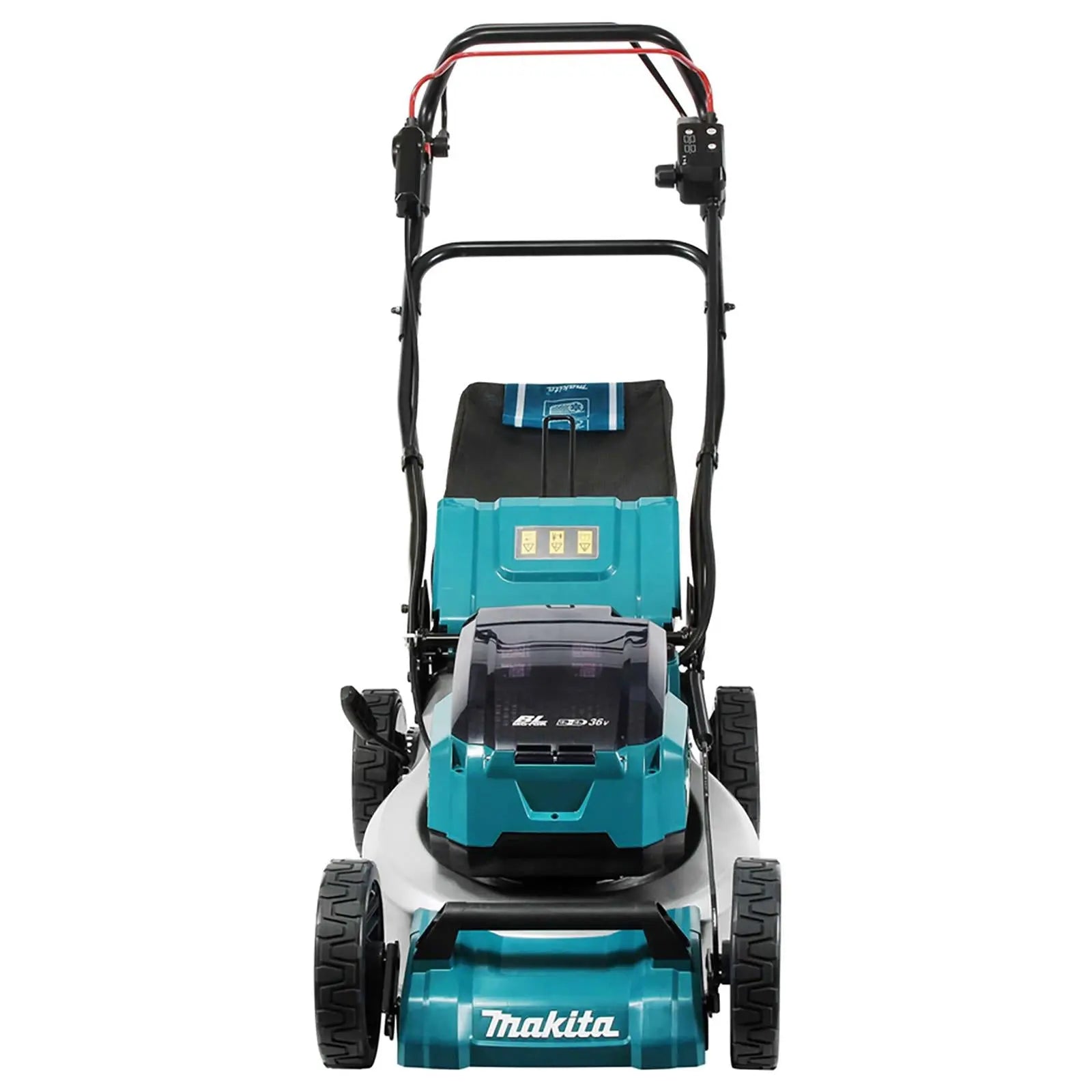 Makita 46cm Lawn Mower Kit Twin 18V LXT Li-ion Cordless Garden Grass Outdoor 4 x 5Ah Battery and Dual Rapid Charger DLM462PT4  White Rose Tools