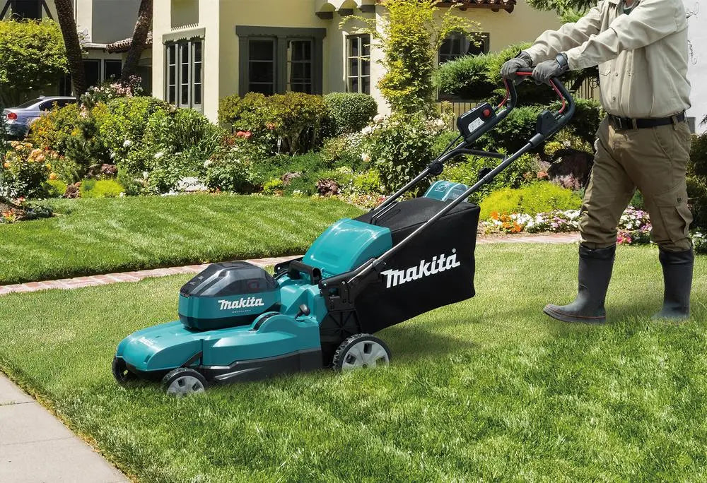 Makita 53cm Lawn Mower Kit 64V Max Li-ion Cordless Garden Grass Outdoor 4Ah Battery and Charger LM002JM101  White Rose Tools