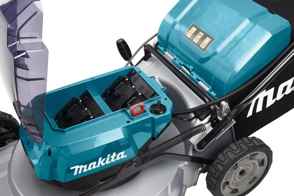 Makita 53cm Lawn Mower Kit Twin 18V LXT Li-ion Cordless Garden Grass Outdoor 2 x 6Ah Battery and Dual Rapid Charger DLM533PG2  White Rose Tools