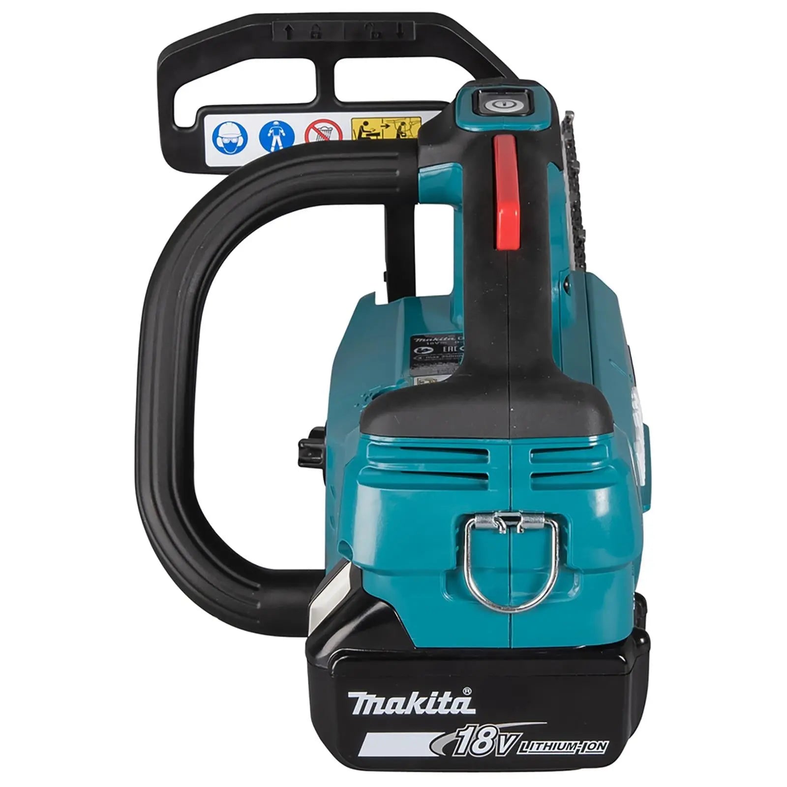 Makita Chainsaw Kit 25cm 10" 18V LXT Brushless Cordless 5Ah Battery and Charger Top Handle Garden Tree Cutting Pruning DUC254RT White Rose Tools