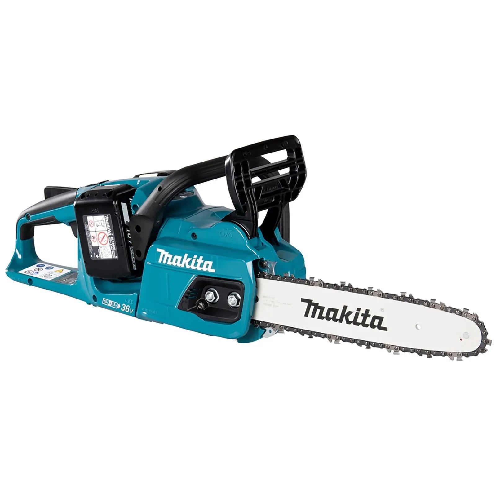 Makita Chainsaw Kit 30cm 12" 18V x 2 LXT Brushless Cordless 2 x 6Ah Battery and Dual Rapid Charger Garden Tree Cutting Pruning DUC305PG2  White Rose Tools