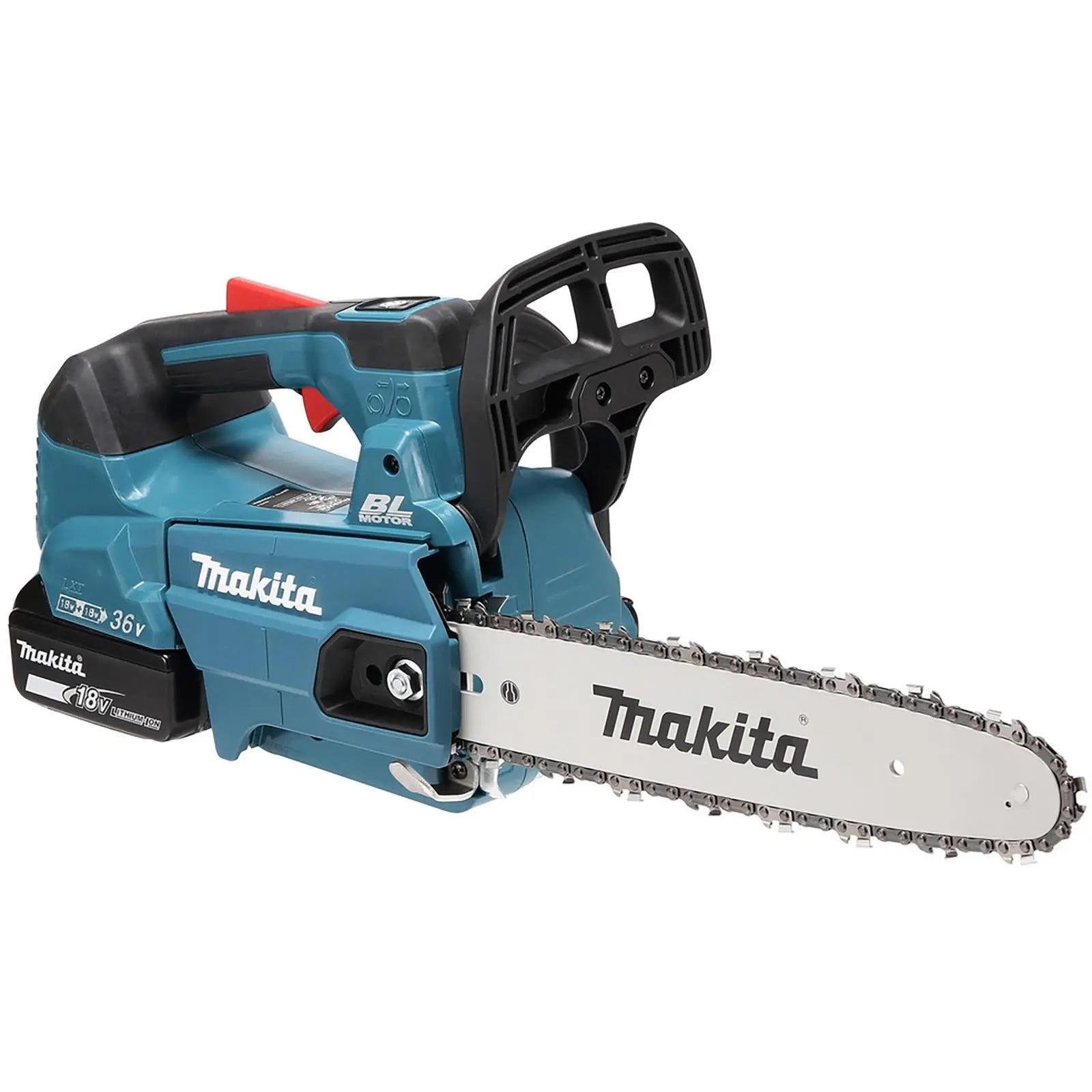 Makita Chainsaw Kit 30cm 12" 18V x 2 LXT Brushless Cordless 2 x 6Ah Battery and Dual Rapid Charger Top Handle Garden Tree Cutting Pruning DUC306PG2  White Rose Tools