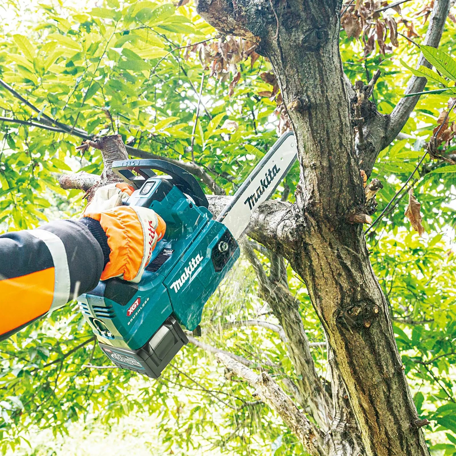 Makita Chainsaw Kit 30cm 12" 40V XGT Brushless Cordless Top Handle 2 x 2.5Ah Battery and Rapid Charger Garden Tree Cutting Pruning UC003GD202  White Rose Tools