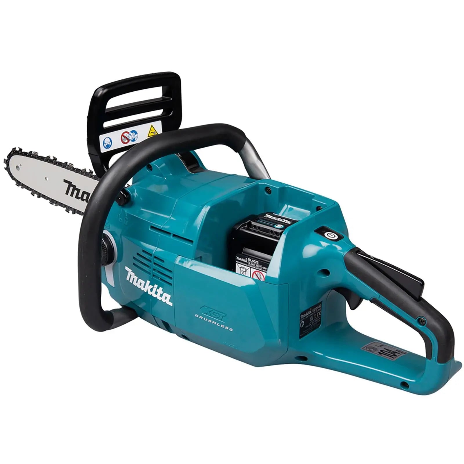 Makita Chainsaw Kit Heavy Duty 30cm 12" 40V XGT Brushless Cordless 2 x 5Ah Battery and Rapid Charger Garden Tree Cutting Pruning UC014GT201  White Rose Tools