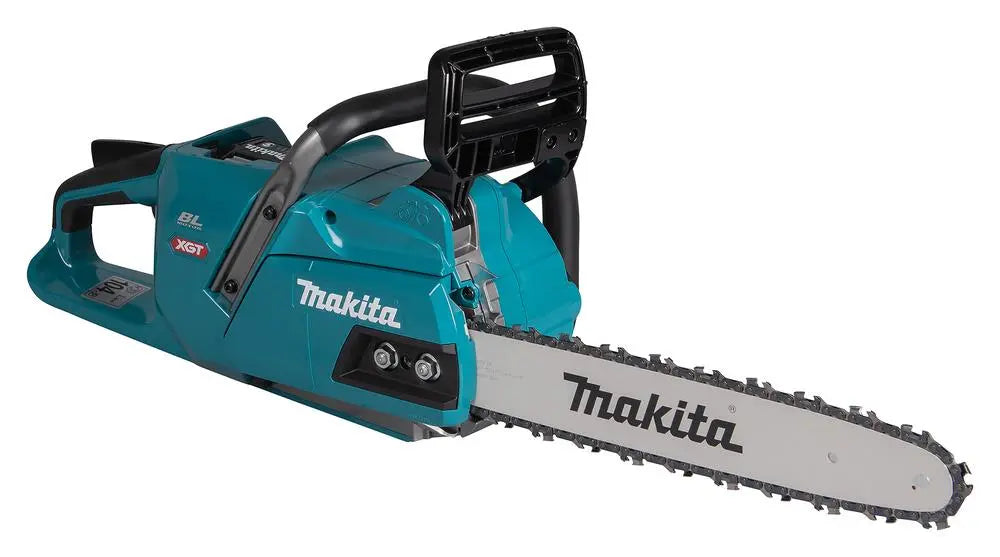 Makita Chainsaw Kit Heavy Duty 35cm 14" 40V XGT Brushless Cordless 2 x 5Ah Battery and Rapid Charger Garden Tree Cutting Pruning UC011GT201  White Rose Tools