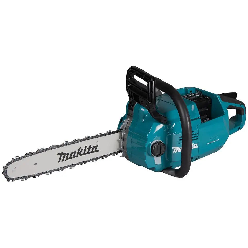 Makita Chainsaw Kit Heavy Duty 35cm 14" 40V XGT Brushless Cordless 2 x 5Ah Battery and Rapid Charger Garden Tree Cutting Pruning UC011GT201  White Rose Tools