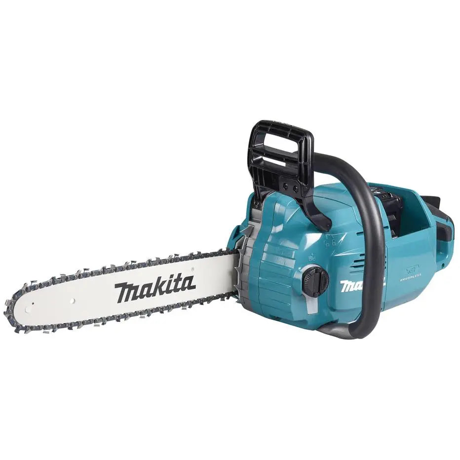 Makita Chainsaw Kit Heavy Duty 35cm 14" 40V XGT Brushless Cordless 2 x 5Ah Battery and Rapid Charger Garden Tree Cutting Pruning UC015GT201  White Rose Tools