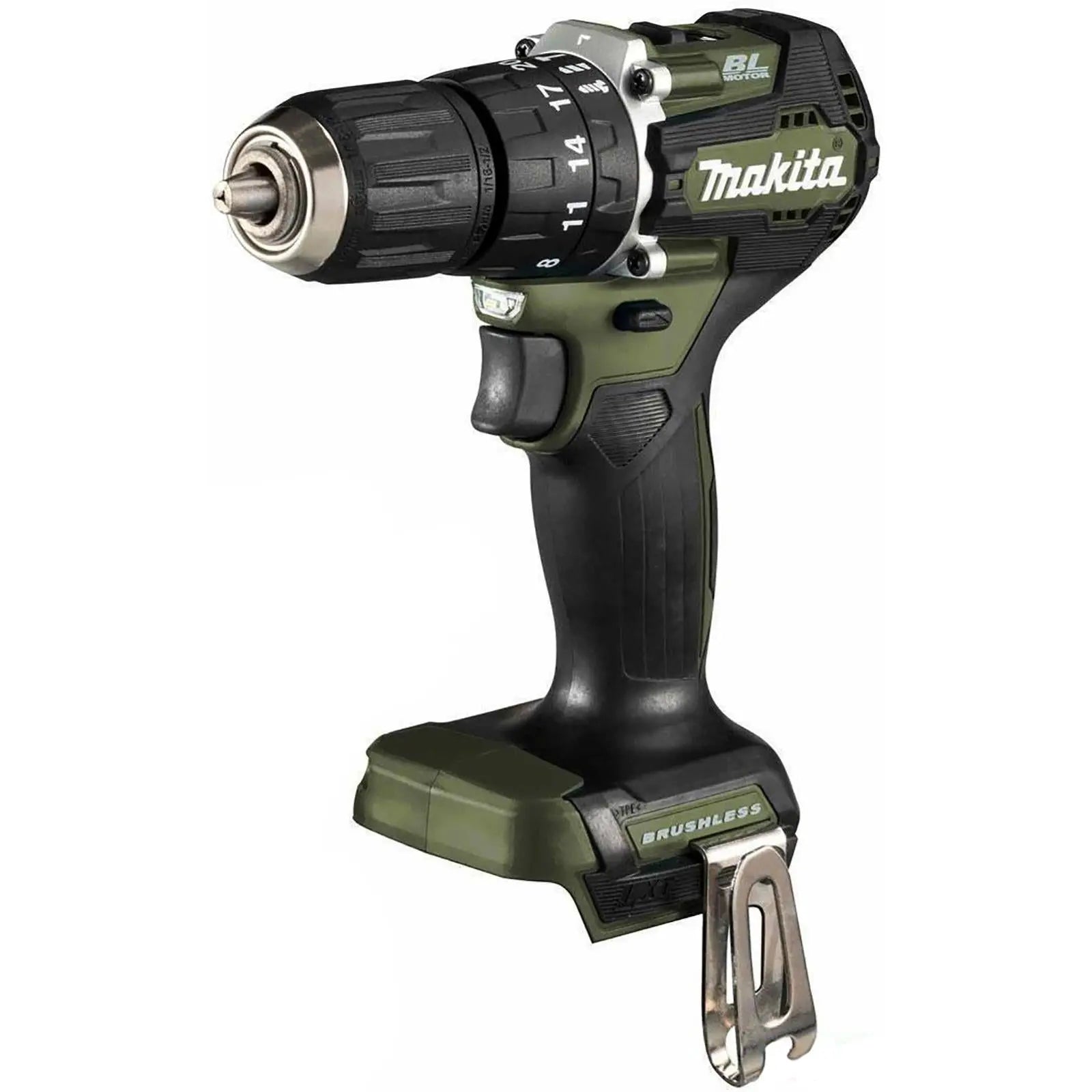 Makita Combi Drill Hammer Driver in Case 18V LXT Li-ion Cordless Olive Range DHP487ZO Body Only White Rose Tools