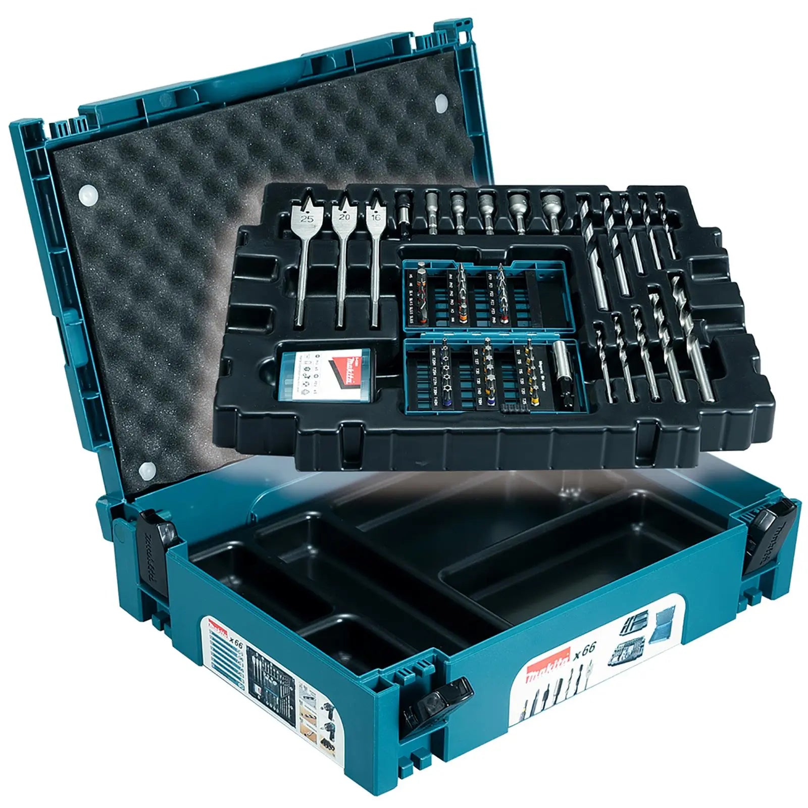 Makita Drill Screwdriver Bit Set Makpac Case Tool Box HSS Wood Phillips Pozi Slotted Torx 66pc White Rose Tools