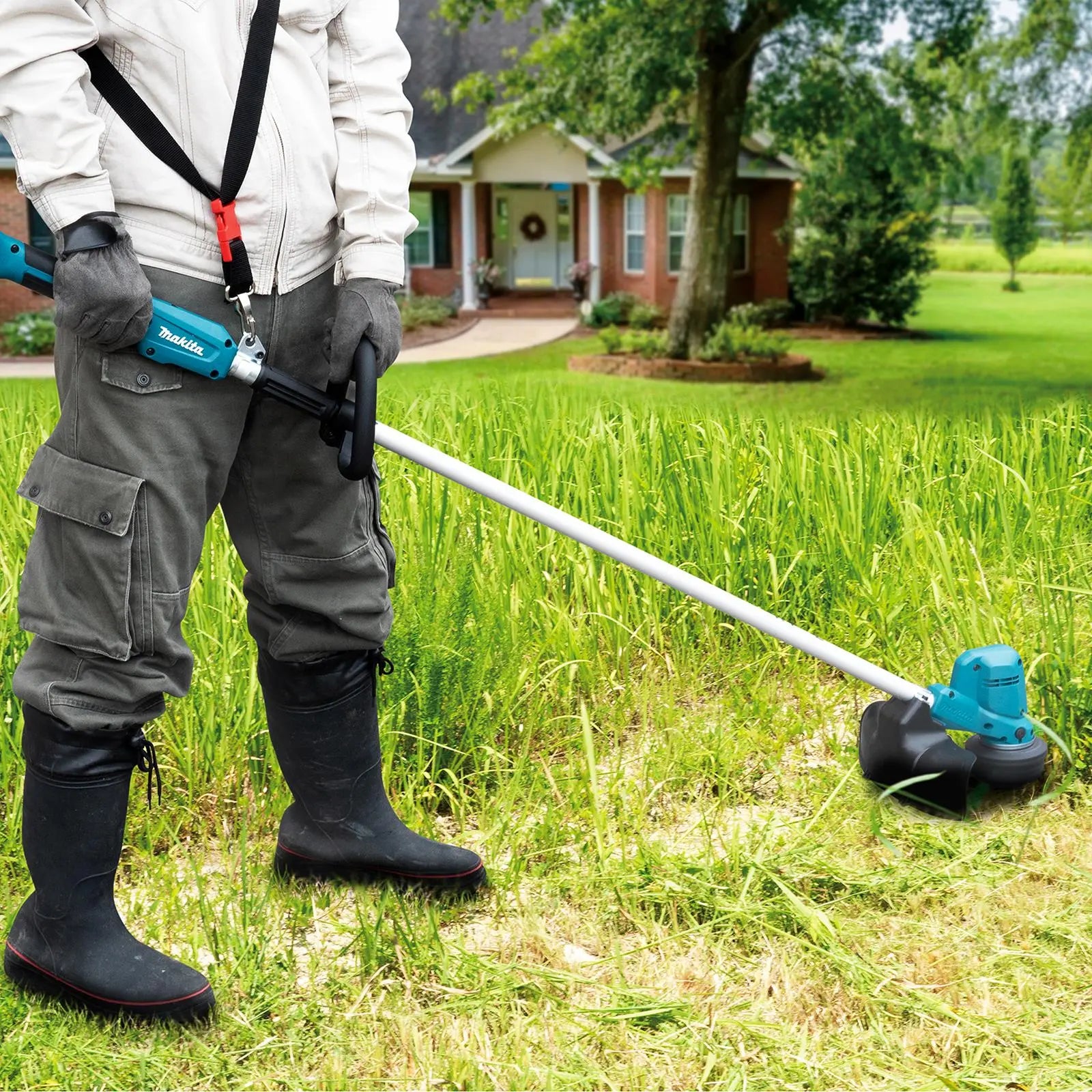 Makita Grass Trimmer Strimmer Kit 18V LXT Brushless Cordless Garden Lawn Strimming 5Ah Battery and Charger DUR194RTX2  White Rose Tools