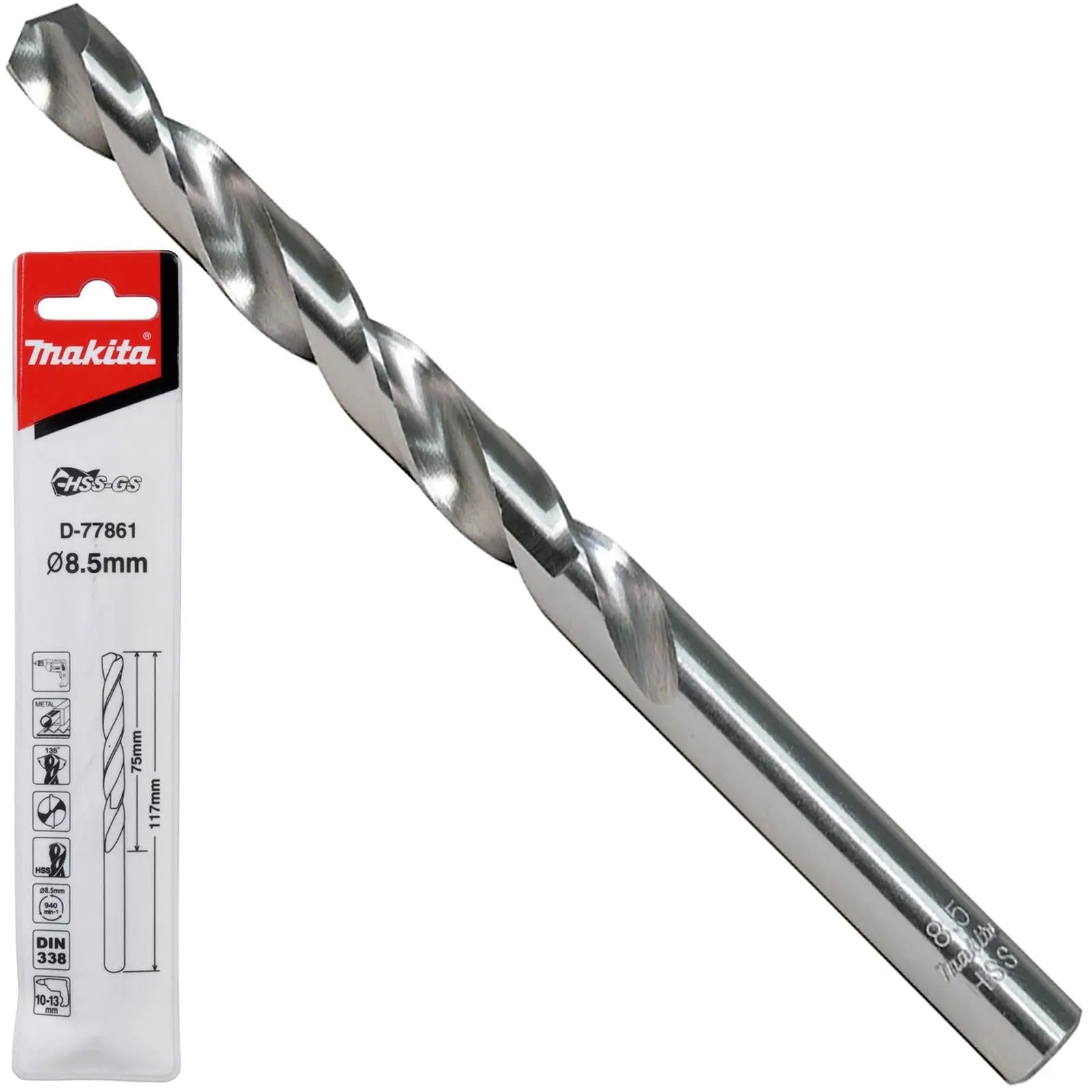 Makita HSS-GS Metal Drill Bit 135° Split Point 1.0-16.0mm Choose Size  White Rose Tools
