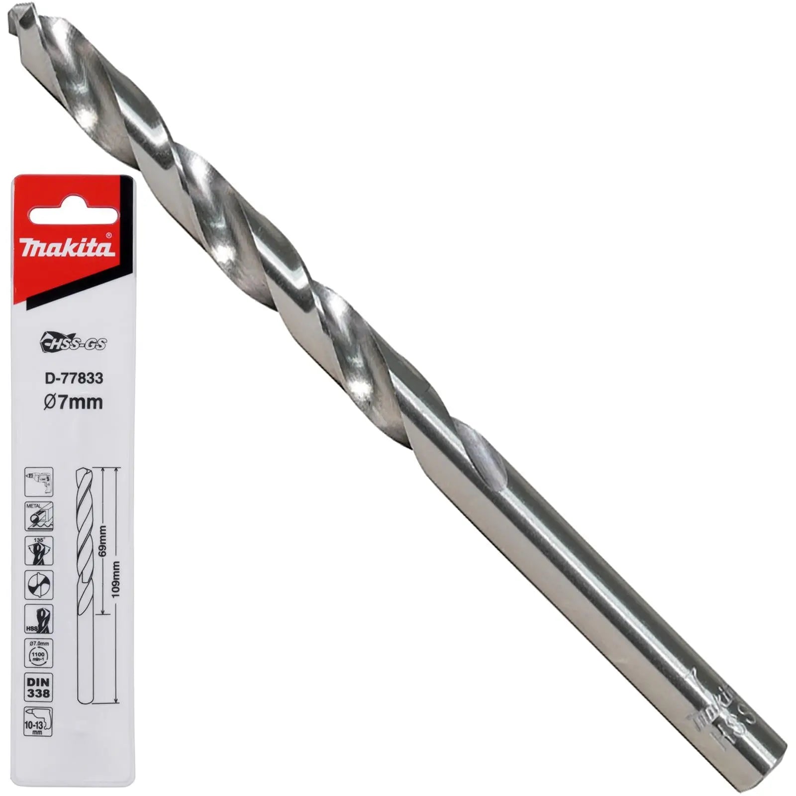 Makita HSS-GS Metal Drill Bit 135° Split Point 1.0-16.0mm Choose Size  White Rose Tools
