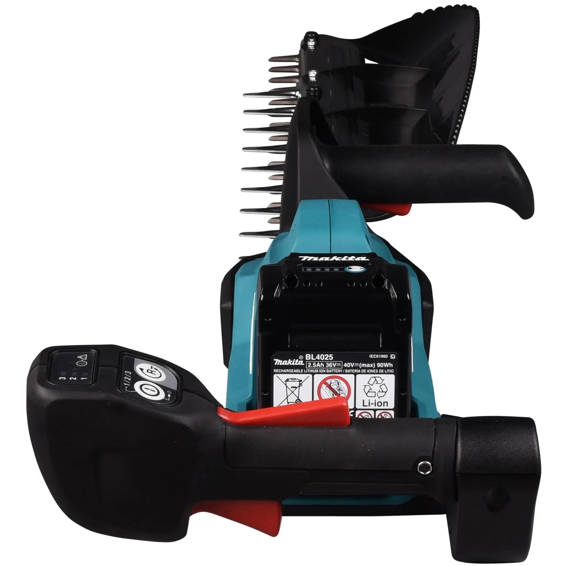 Makita Hedge Trimmer Kit 60cm 40V XGT Li-ion Brushless Cordless 2 x 2.5Ah Battery and Rapid Charger Garden Bush Cutter Cutting UH013GD202  White Rose Tools