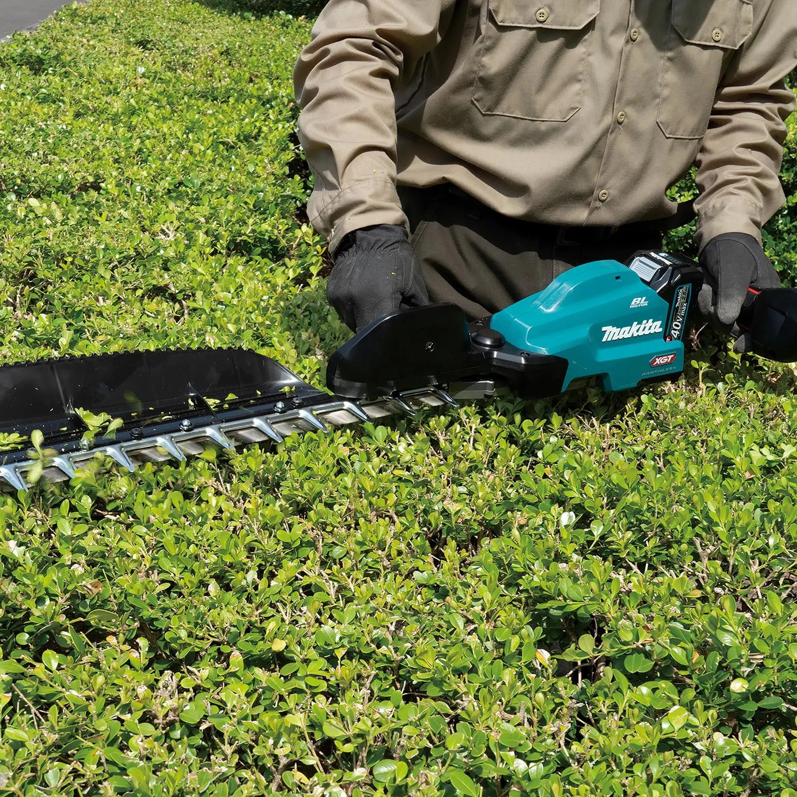 Makita Hedge Trimmer Kit 60cm 40V XGT Li-ion Brushless Cordless 2 x 2.5Ah Battery and Rapid Charger Garden Bush Cutter Cutting UH013GD202  White Rose Tools