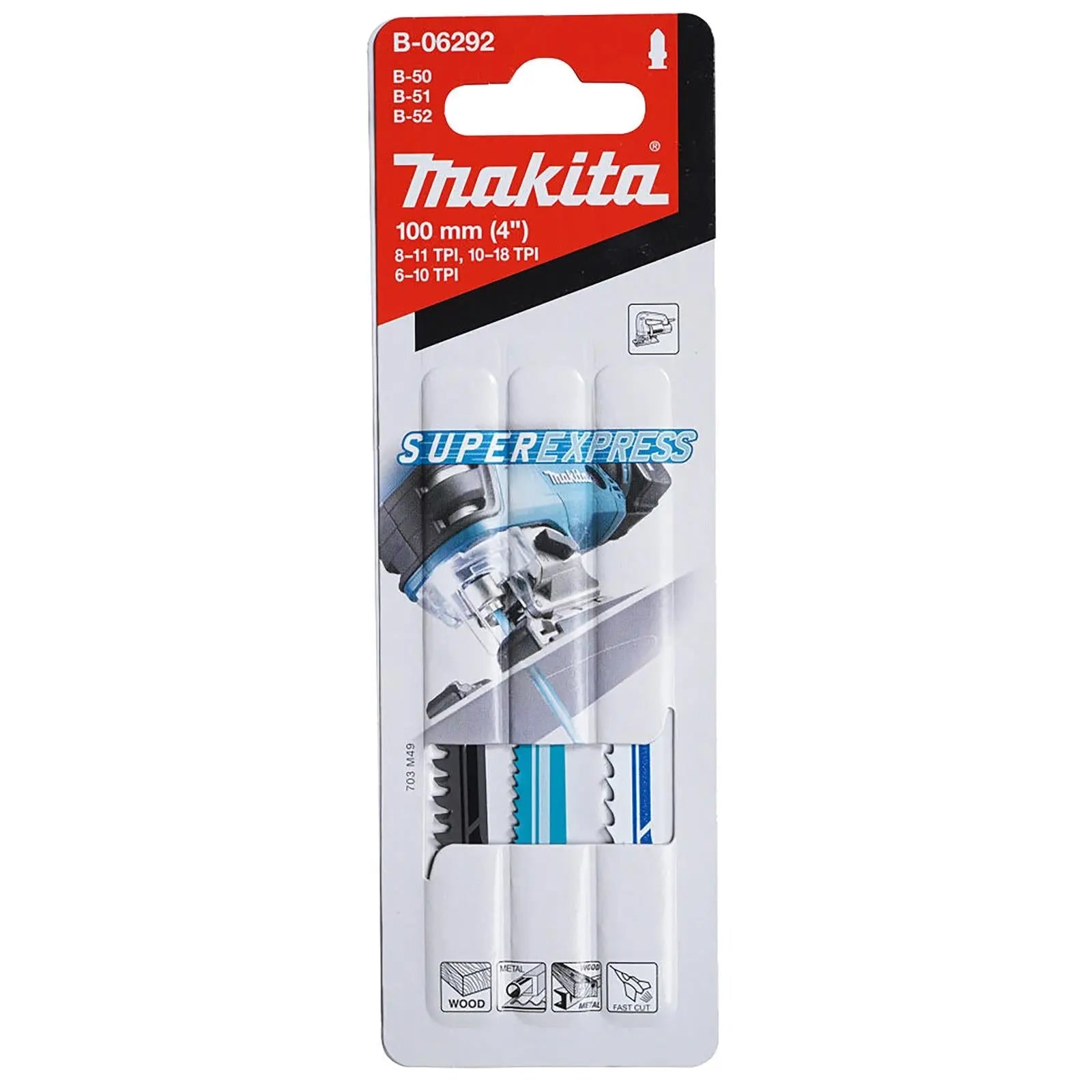 Makita Jigsaw Blade Set 3 Piece for Wood and Plastic Type B50 B51 B52 B-06292 White Rose Tools