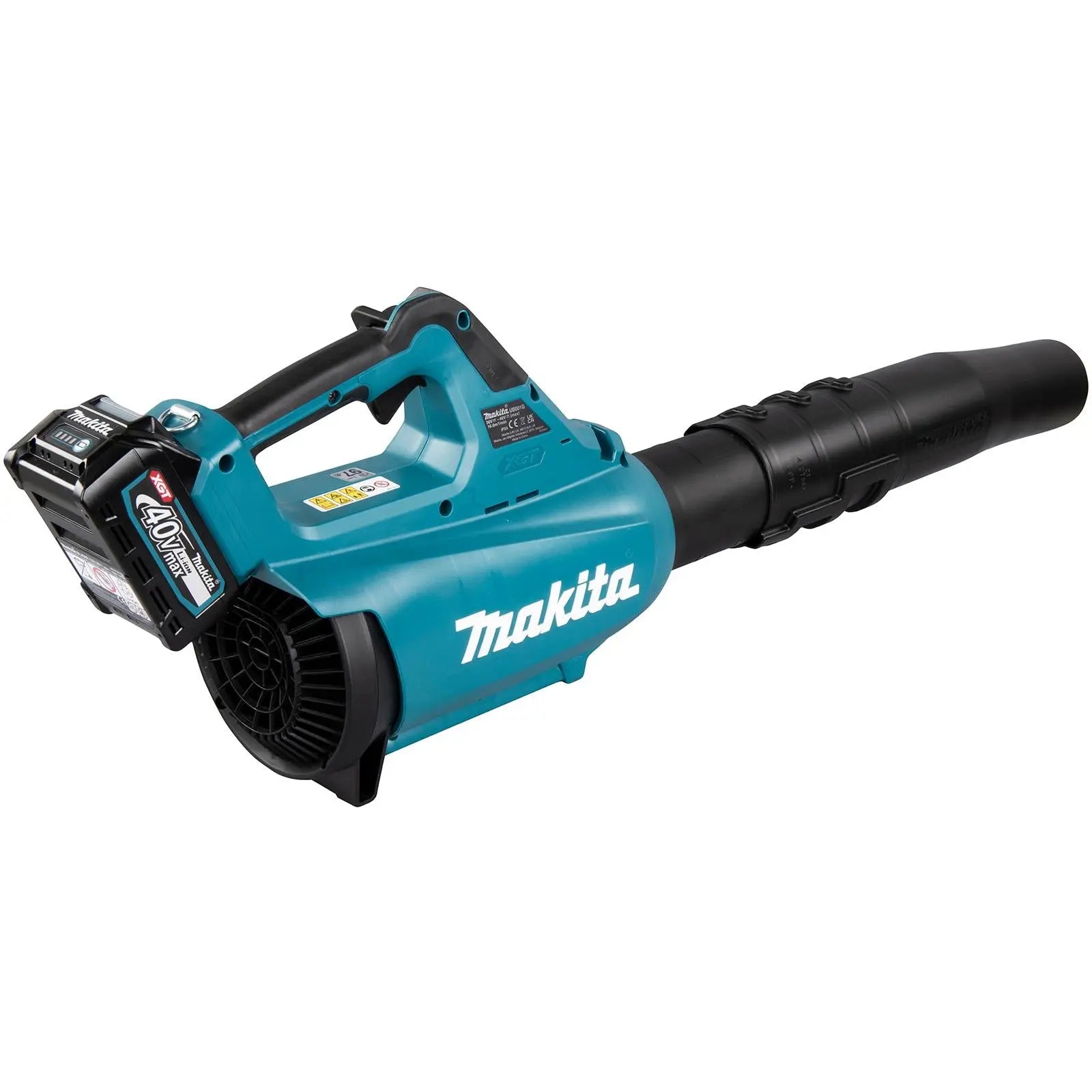Makita Leaf Blower 40V XGT Brushless Cordless 2 x 2.5Ah Battery and Rapid Charger 17N Garden Grass Clippings Construction UB001GD202  White Rose Tools
