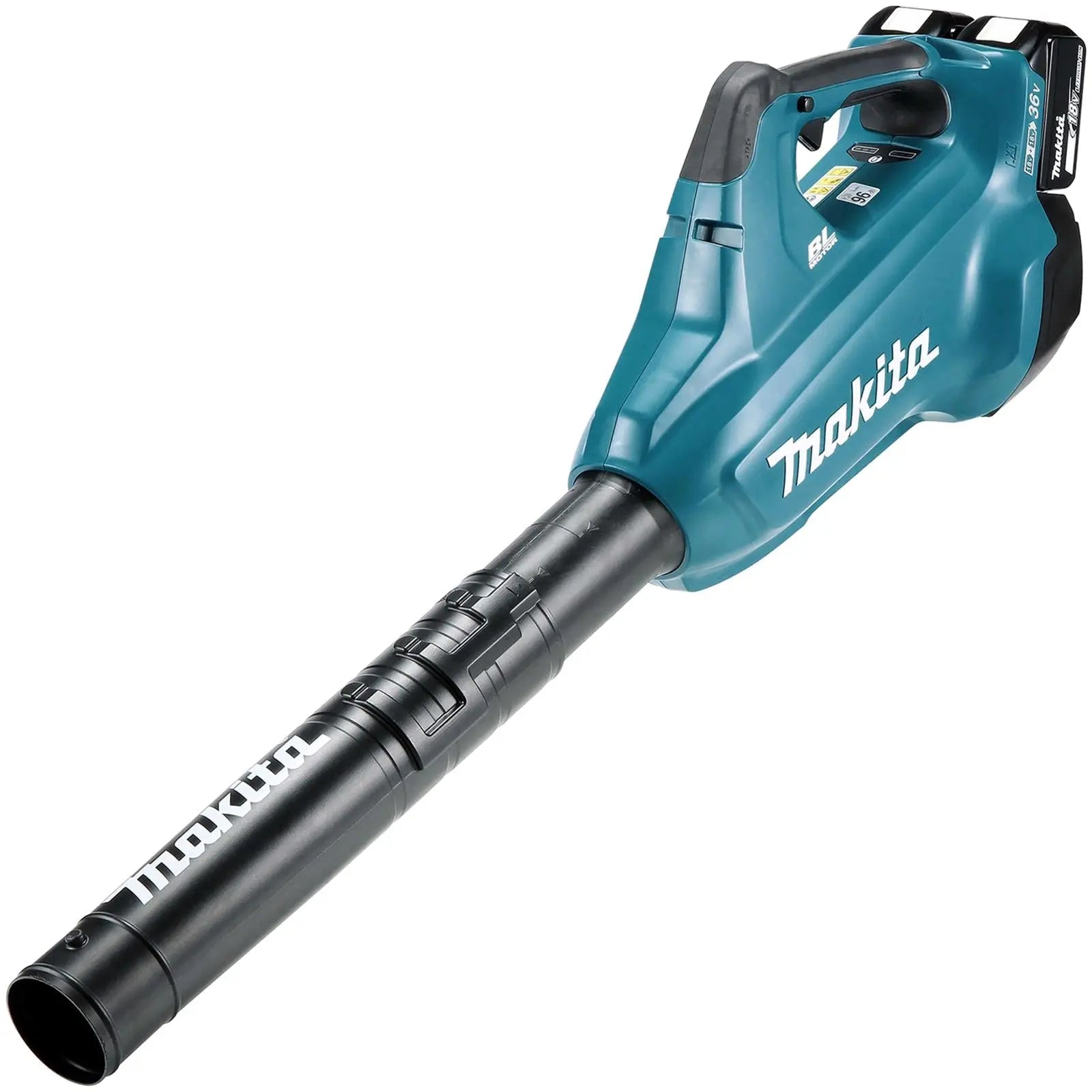 Makita Leaf Blower Kit 18V x 2 LXT Brushless Cordless 2 x 5Ah Battery and Dual Rapid Charger 14.4N Garden Grass Clippings Construction DUB362PT2  White Rose Tools