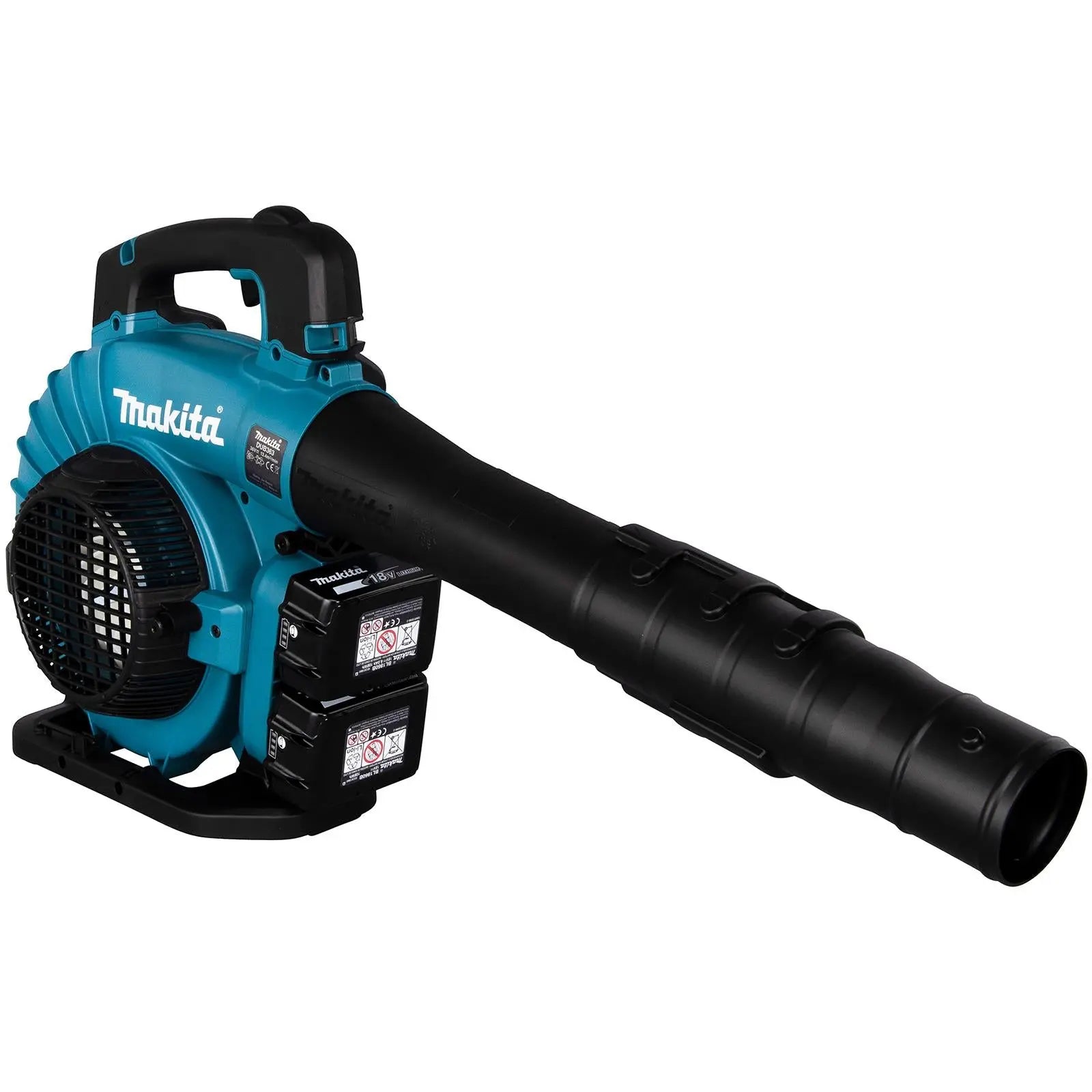 Makita Leaf Blower Vacuum Kit 18V x 2 LXT Brushless Cordless 2 x 5Ah Battery and Dual Rapid Charger 14.4N Garden Grass Clippings Construction DUB363PT2V  White Rose Tools