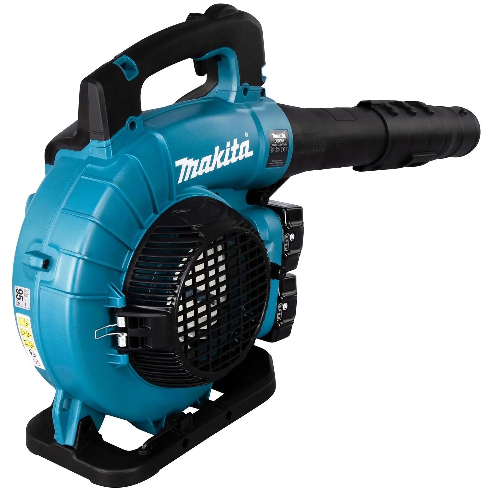 Makita Leaf Blower Vacuum Kit 18V x 2 LXT Brushless Cordless 2 x 5Ah Battery and Dual Rapid Charger 14.4N Garden Grass Clippings Construction DUB363PT2V  White Rose Tools