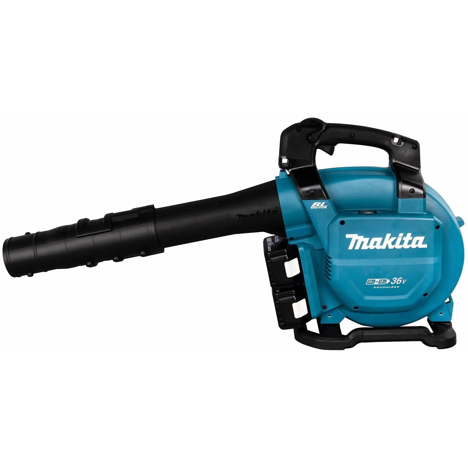 Makita Leaf Blower Vacuum Kit 18V x 2 LXT Brushless Cordless 2 x 5Ah Battery and Dual Rapid Charger 14.4N Garden Grass Clippings Construction DUB363PT2V  White Rose Tools