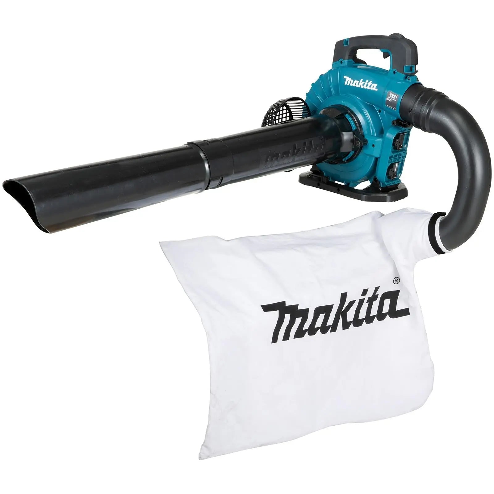 Makita Leaf Blower Vacuum Kit 18V x 2 LXT Brushless Cordless 2 x 6Ah Battery and Dual Rapid Charger 14.4N Garden Grass Clippings Construction DUB363PG2V  White Rose Tools