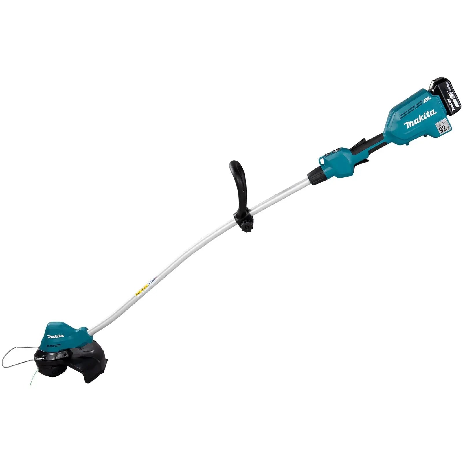Makita Line Trimmer Strimmer Kit 18V LXT Brushless Cordless Garden Lawn Strimming 5Ah Battery and Charger DUR189RT  White Rose Tools
